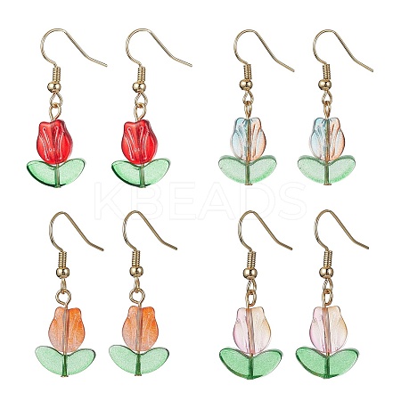 4 Pairs 4 Colors Tulip Flower Lampwork Dangle Earrings EJEW-JE05526-S-1