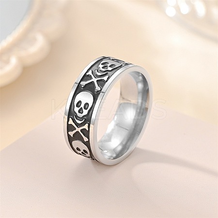 Retro 201 Stainless Steel Enamel Finger Rings for Men FS-WG366A7-03-1