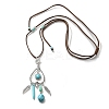 Bohemian Style Alloy Feather & Synthetic Turquoise Heart Long Pendant Necklaces for Women NJEW-G158-01A-5