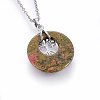 Natural Unakite Flat Round Pendants G-I357-A07-2