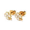 Ion Plating(IP) Enamel Clover with Crystal Rhinestone Stud Earrings with 316 Surgical Stainless Steel Pins EJEW-A081-12G-03-1