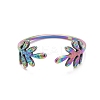 Ion Plating(IP) Rainbow Color 304 Stainless Steel Leaf Open Cuff Ring for Women RJEW-C025-24M-2