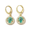 Hamsa Hand Real 18K Gold Plated Brass Dangle Leverback Earrings EJEW-Q797-10G-02-1