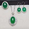 925 Sterling Silver Micro Pave Clear Cubic Zirconia with Natural Chalcedony Pendant Necklaces & Dangle Earrings & Rings Sets WG9CEA2-12-1