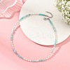 Faceted Round Natural Larimar and Pearl Beaded Necklaces NJEW-JN06409-01-1