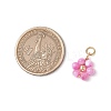 Dyed Natural Shell & Brass Round Beaded Flower Pendants PALLOY-JF03462-2