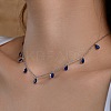 Rhodium Plated 925 Sterling Silver Pave Blue Cubic Zirconia Cable Chain Teardrop Tassel Necklaces for Women NJEW-Q342-14P-3