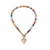 Alloy Enamel Heart Pendant Colorful Glass Rondelle Beaded Necklaces with OT Clasps for Women FS-WG6FAC1-04-6