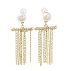 Natural Pearl Tassel Stud Earrings EJEW-P256-29G-1