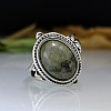 Oval Zinc Alloy Natural Labradorite Finger Rings WG970F5-04-3