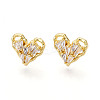 Cubic Zirconia Heart Stud Earrings EJEW-G353-03G-1