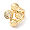 Brass Micro Pave Clear Cubic Zirconia Round Ball Open Cuff Rings for Women LS-RJEW-C098-18G-2