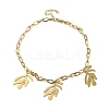 304 Stainless Steel Triple Leaves Pendant Paperclip Chain Necklaces NJEW-K389-02G-2