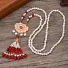 Ancient Style 6mm Imitation Pearl Round Beaded Alloy Cloud Pendant Hanfu Long Necklaces UX7679-2-1