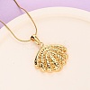 304 Stainless Steel Textured Shell Shape Pendant Snake Chain Necklaces for Women NJEW-F354-10G-3
