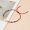 Bohemian Style Glass & Brass & Plastic Imitation Pearl Beads Braided Bead Bracelets for Women UR4217-2-1