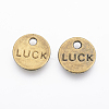 Flat Round Carved Word Luck Tibetan Style Alloy Message Charms LS-TIBEP-A123975-AB-FF-2