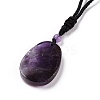 Adjustable Natural Amethyst Teardrop with Spiral Pendant Necklace with Nylon Cord for Women NJEW-L171-04B-4