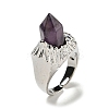 Hexagonal Prism Natural Amethyst Open Cuff Rings RJEW-B106-01P-04-2