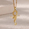 Brass Micro Pave Clear Cubic Zirconia Snake Wrapped Ankh Cross Pendant Necklaces LS-NJEW-S446-01G-1