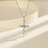 Rhodium Plated 925 Sterling Silver Knot Cross Pendant Necklaces for Women NJEW-F323-03P-3