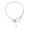 Heart Glass Rhinestone Pendant Necklaces NJEW-JN04809-4