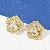 Flower Brass Micro Pave Clear Cubic Zirconia Stud Earrings EJEW-M082-19G-2