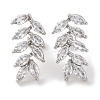 Leaf Brass Micro Pave Clear Cubic Zirconia Dangle Stud Earrings EJEW-F348-01P-1