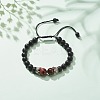 Natural Frosted Black Agate(Dyed) & Tiger Eye Braided Bead Bracelet with Alloy Crown BJEW-JB08249-05-2