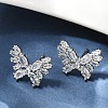 Butterfly Brass Micro Pave Cubic Zirconia Stud Earrings EJEW-M082-17P-01-1