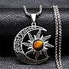 Gothic Moon Sun 201 Stainless Steel Pave Natural Tiger Eye Pendant Necklaces for Women FS-WG56BEB-01-1