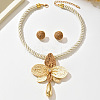 Iron Rhinestone & Raffia Flower Statement Necklace & Earrings Set WGE3BC3-03-1