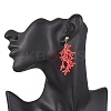 Star with Coral Handmade Glass Seed Beads Tassel Stud Earrings EJEW-MZ00472-01-3