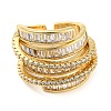 Rack Plating Brass Micro Pave Cubic Zirconia Open Cuff Ring for Women RJEW-F153-05G-2