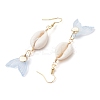 Natural Cowrie Shell Glass Dangle Earrings EJEW-JE06385-03-4