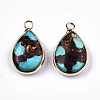 Teardrop Assembled Natural Bronzite and Synthetic Turquoise Pendants G-N330-022-A01-2