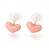 Heart Brass Natural Pearl Stud Earrings PEAR-N020-06Y-1