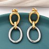 304 Stainless Steel Two Tone Oval Dangle Stud Earrings EJEW-K268-66GP-2