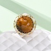 Half Round Natural Tiger Eye Cubic Zirconia Cuff Rings RJEW-M076-01G-03-5