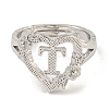 Heart with Letter & Flower Rack Plating Brass Adjustable Rings for Women RJEW-I105-05P-T-2