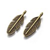 Tibetan Style Alloy Feather Pendants LS-TIBEP-1360-AB-FF-2