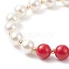 Round Natural Mashan Jade & Shell Pearl Beaded Stretch Bracelet BJEW-TA00191-03-6
