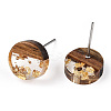 Transparent Resin & Walnut Wood Flat Round Stud Earrings EJEW-TAC0021-18A-01-2