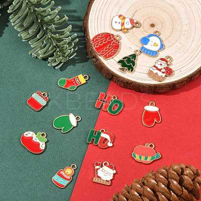 15Pcs 15 Styles Christmas Theme Alloy Enamel Pendants ENAM-FS0003-97-1