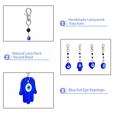 8Pcs 4 Style Handmade Lampwork Evil Eye Pendant Decoration HJEW-DC0001-02-1