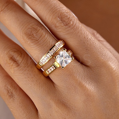 Brass Micro Pave Cubic Zirconia Finger Rings CU-Z001-02G-02-1