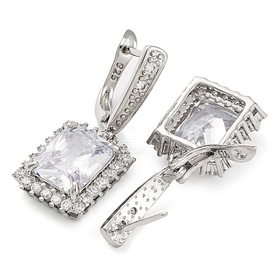 Brass Pave Cubic Zirconia Rectangle Hoop Earrings for Women EJEW-I304-29P-07-1