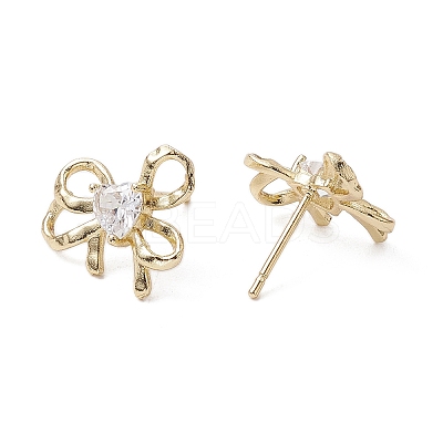 Bowknot Brass Stud Earrings EJEW-M245-04G-1