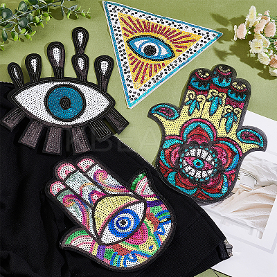 4Pcs 4 Style Computerized Embroidery Cloth Self Adhesive Sequins Patches DIY-AR0002-42-1