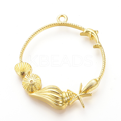 Rack Plating Alloy Open Back Bezel Pendants PALLOY-Q351-31G-FF-1